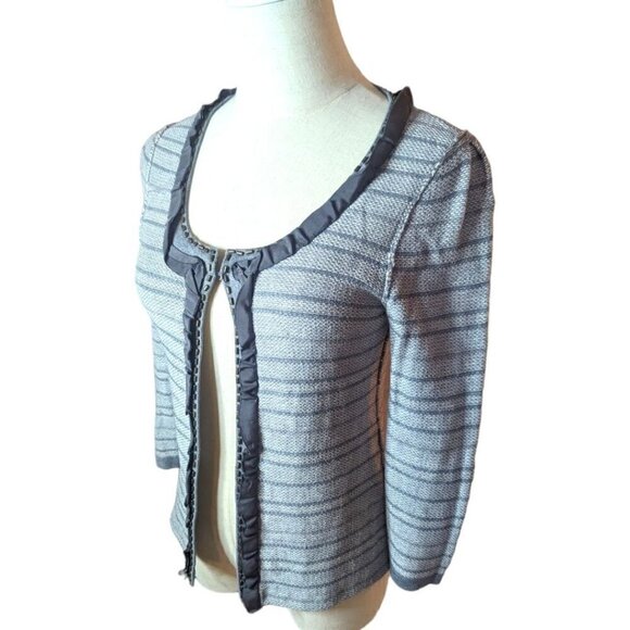 Banana Republic 3/4 Sleeve Cotton Wool Beaded Striped Open Cardigan Extra Small - Picture 4 of 7